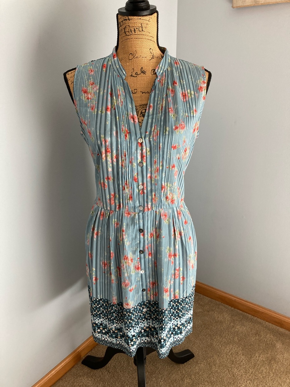 Casual Studio Sleeveless Floral Button-Front Mini Dress in Light Blue Women Sz L